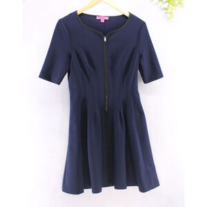Betsey Johnson Navy Blue Neoprene Scuba Short Sleeve Fit and Flare Dress Size 6